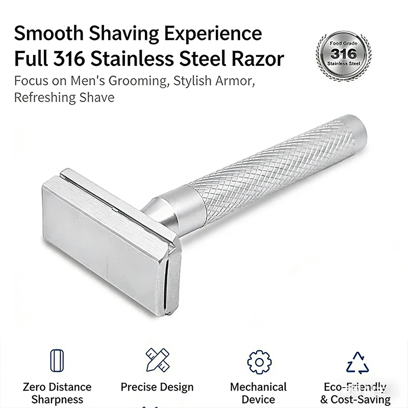 316 Stainless Steel Double Edge Safety Razor for Men with 5 Blades - Eco-Friendly Long-Lasting Shaving Tool