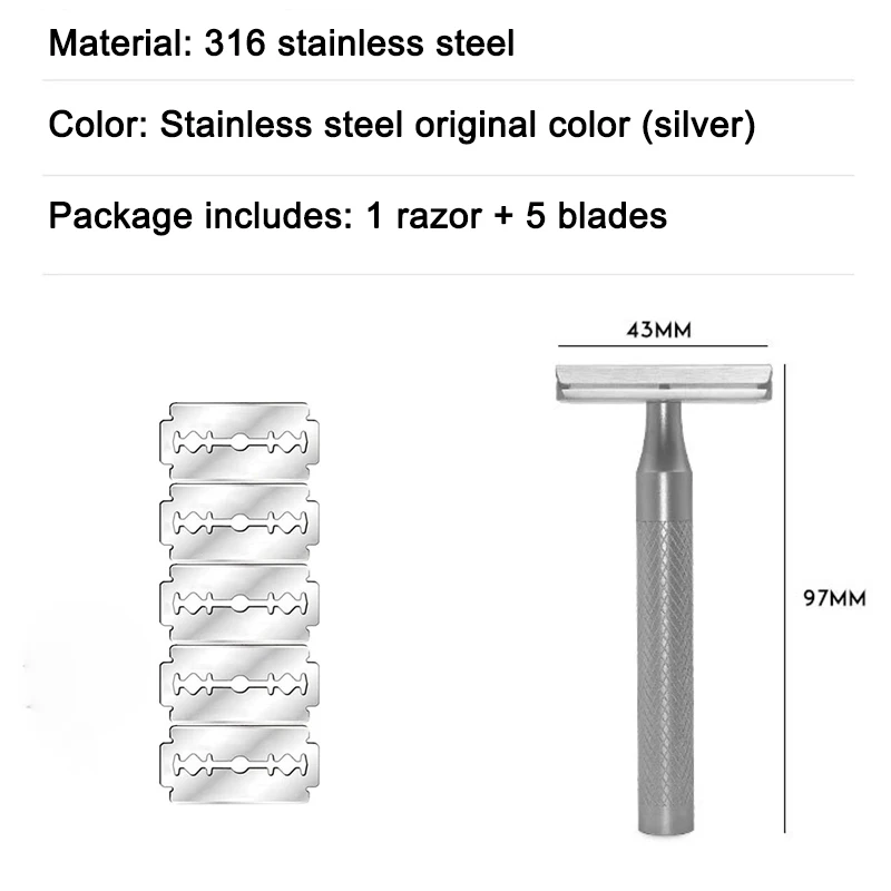 316 Stainless Steel Double Edge Safety Razor for Men with 5 Blades - Eco-Friendly Long-Lasting Shaving Tool