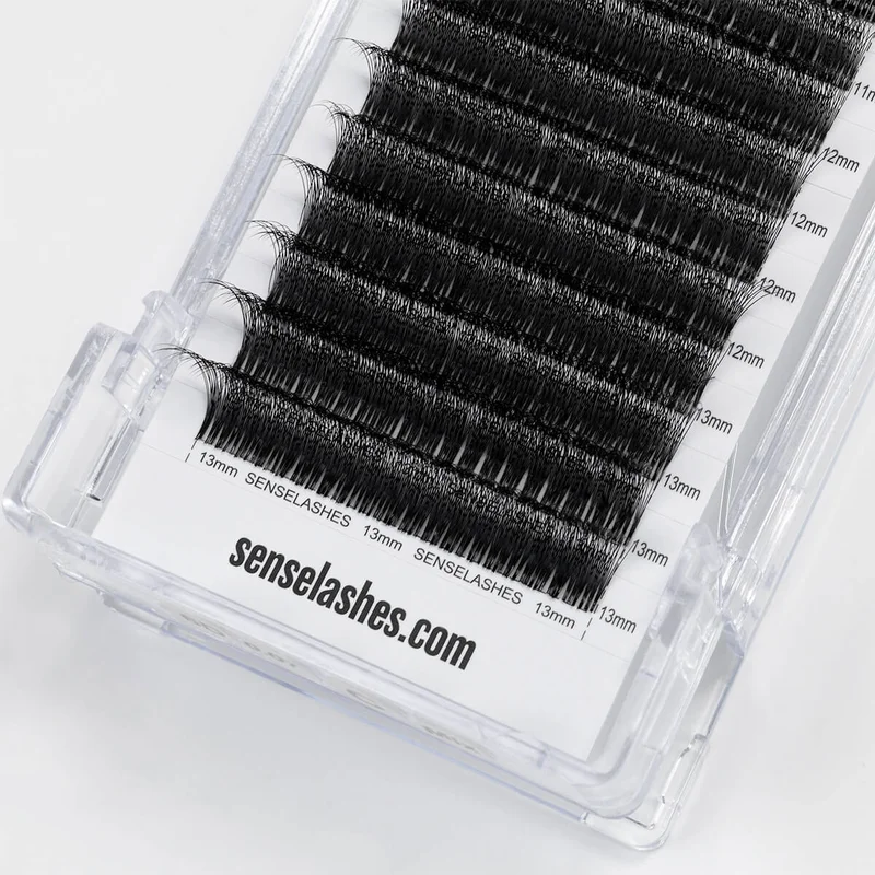 SENSE LASHES 10D Speedy Promade Fans Ultra Matte Black 12 Rows 960 Fans Pointy Base Premade Volume Fans Eyelash Extensions