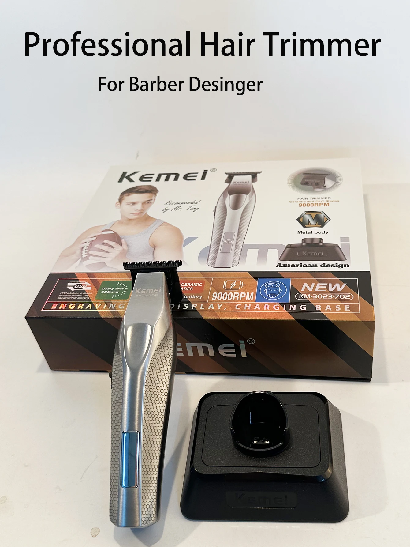 Kemei Hair Trimmer Professional Hair Clipper Electric Haircut Machine Rechargeable Hair Clipper 0 MM Trimmer for Men KM-3023-702