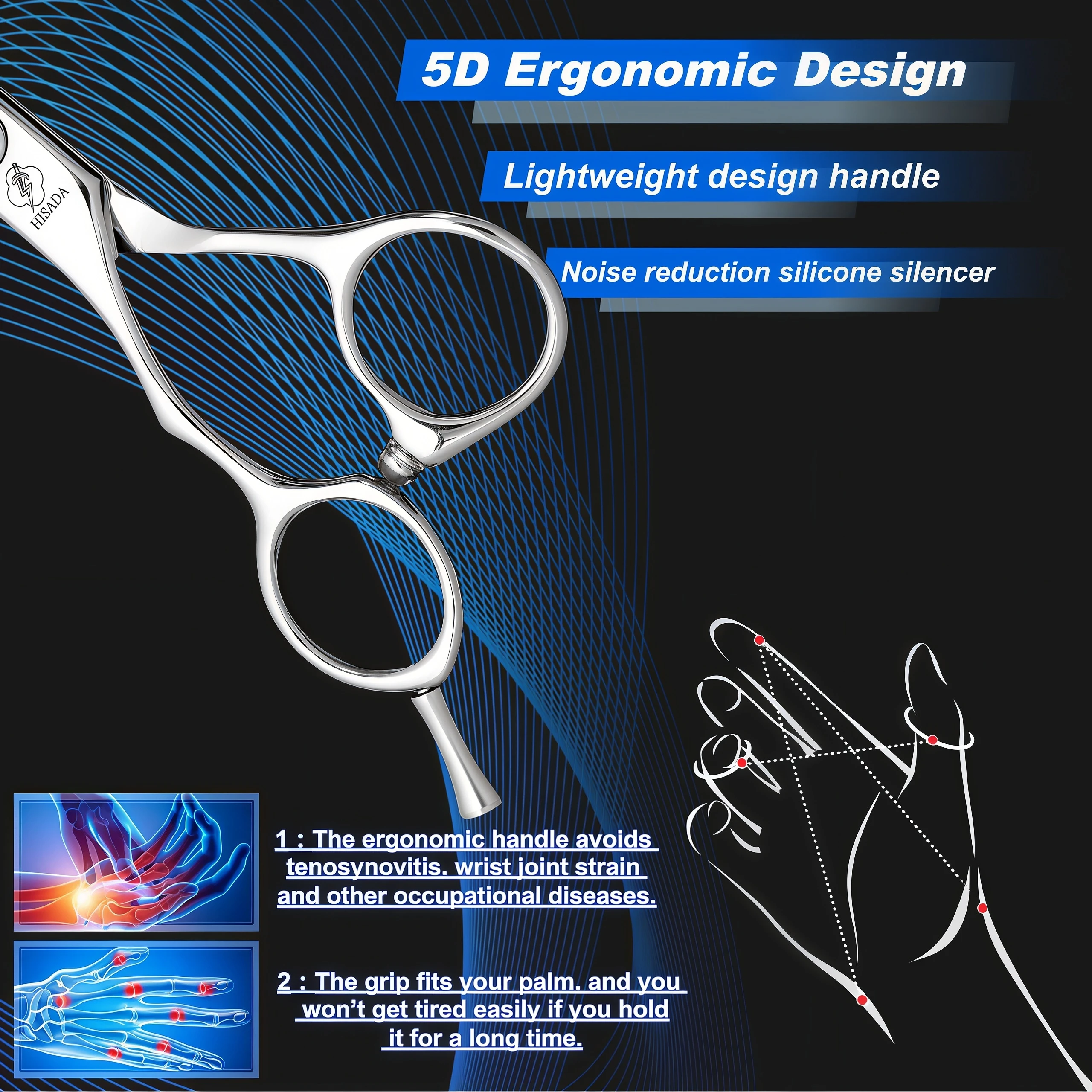 HISADA Left Hand Hair Scissors 5.5 inch Barber Shop Exclusively for Hairstylists VG10 Material Barber Tools