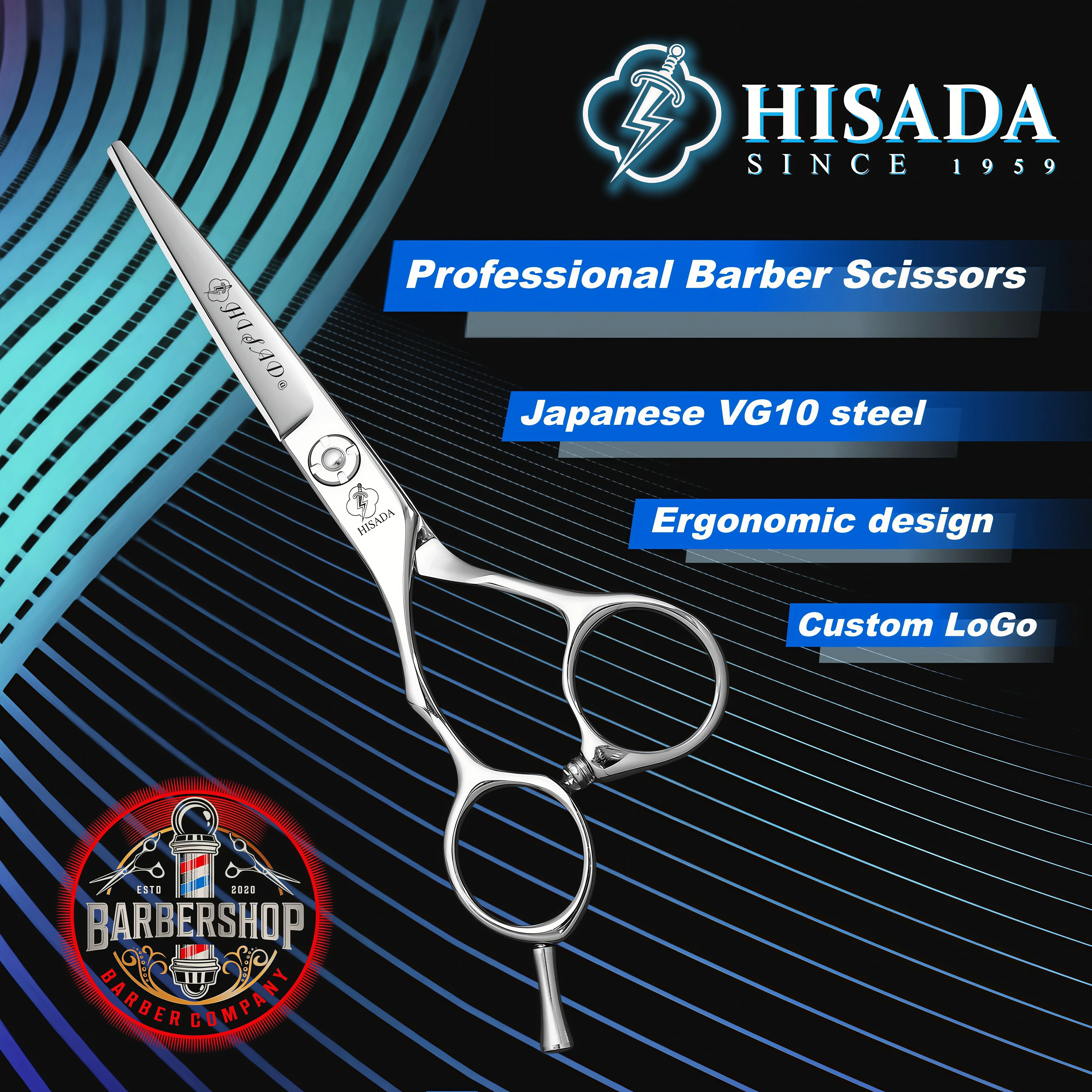 HISADA Left Hand Hair Scissors 5.5 inch Barber Shop Exclusively for Hairstylists VG10 Material Barber Tools