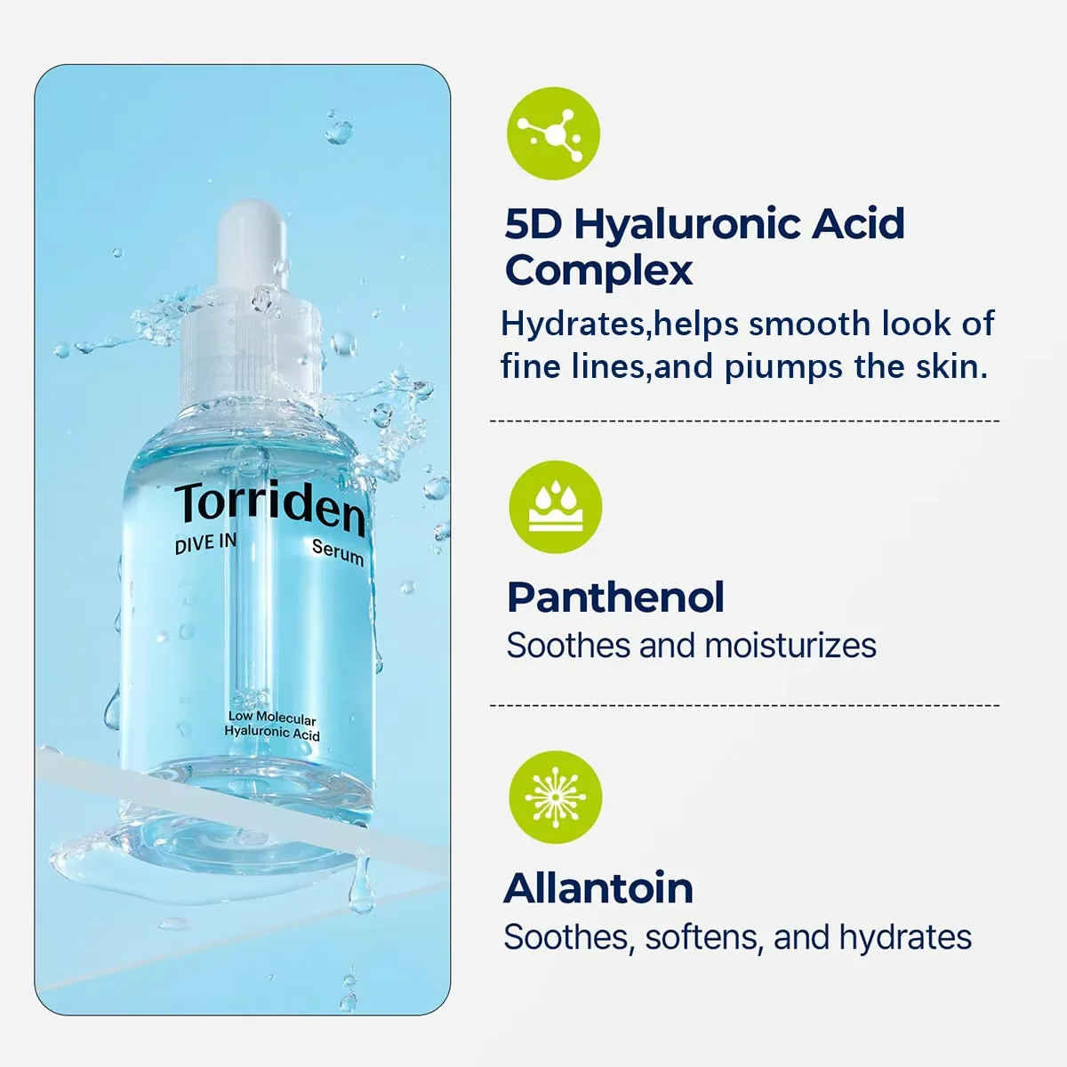 Torriden DIVE-IN Low-Molecular Hyaluronic Acid Serum 50ml,Refreshing & Non-Sticky,Korean Skincare,K-Beauty,Korean Makeup