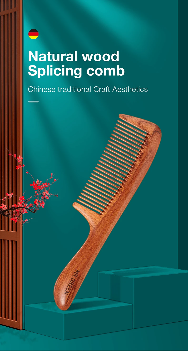 MR.GREEN Natural Wood Comb Splicing Structure Hair Comb Fine Tooth Brush Anti-Static Hairdressing Hair Scalp Massage Tools Gift