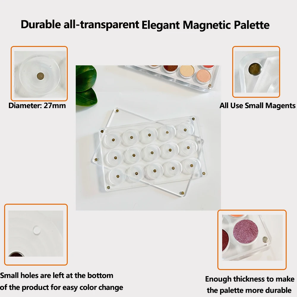YicaiNew EMPTY Magnetic Eyeshadow Palette DIY Acrylic All Transparent Elegant Eye Shadow Makeup Palette 26mm*4/9/15/24 Holes