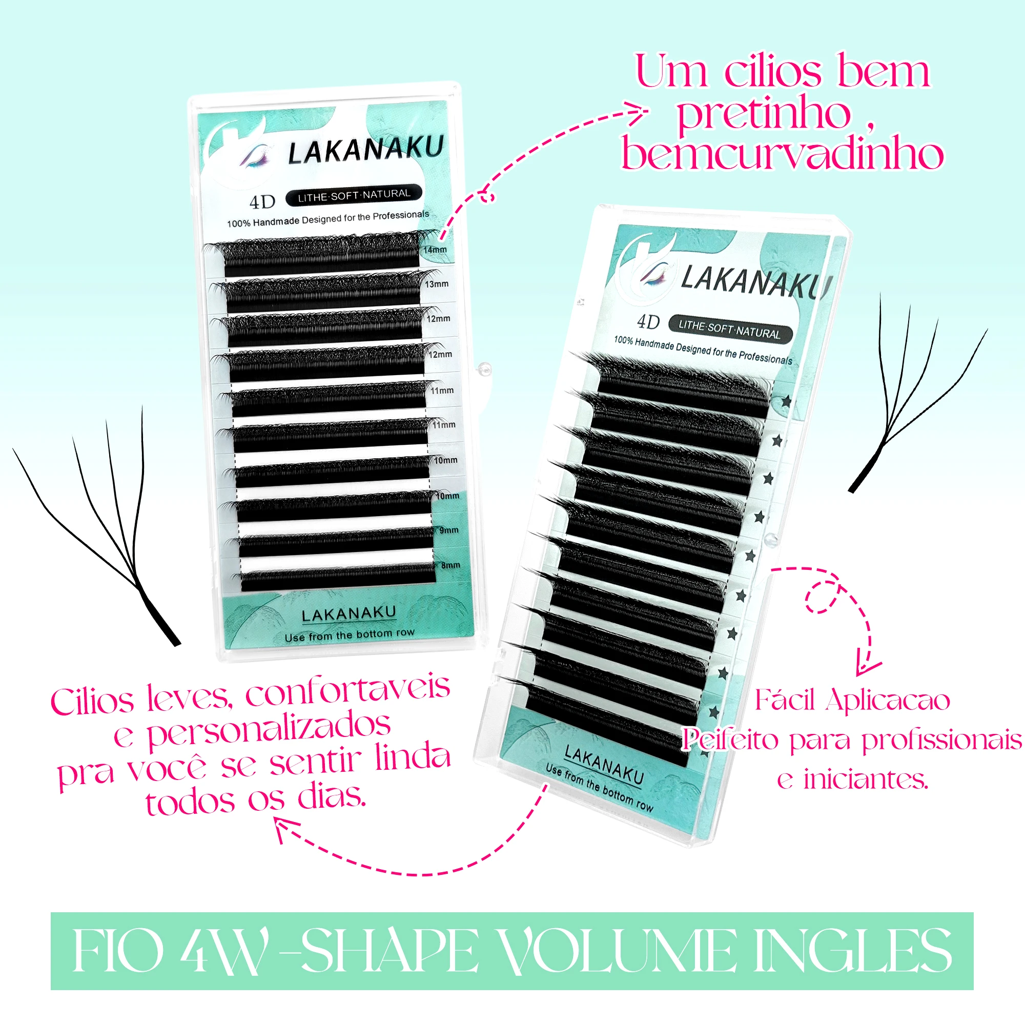 LAKANAKU 6 Trays 4D W Shape Eyelash Extensions Volume Ingles Fans Cilios W Shaped Natural Soft Fio 4W Lashes