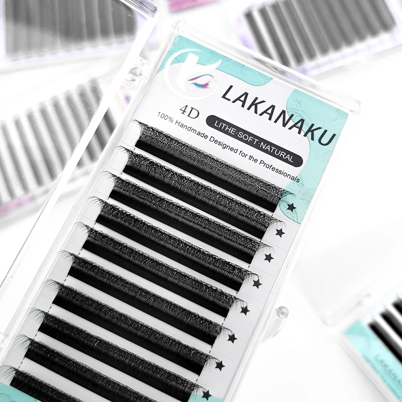 LAKANAKU 6 Trays 4D W Shape Eyelash Extensions Volume Ingles Fans Cilios W Shaped Natural Soft Fio 4W Lashes