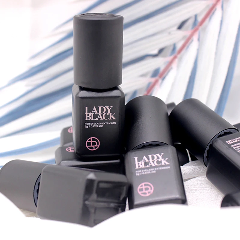 5 Bottles Original Lady Black Glue for Eyelash Extensions with Original Bag Low Irritation 5ml Korea False Lash Glue Makeup Tool