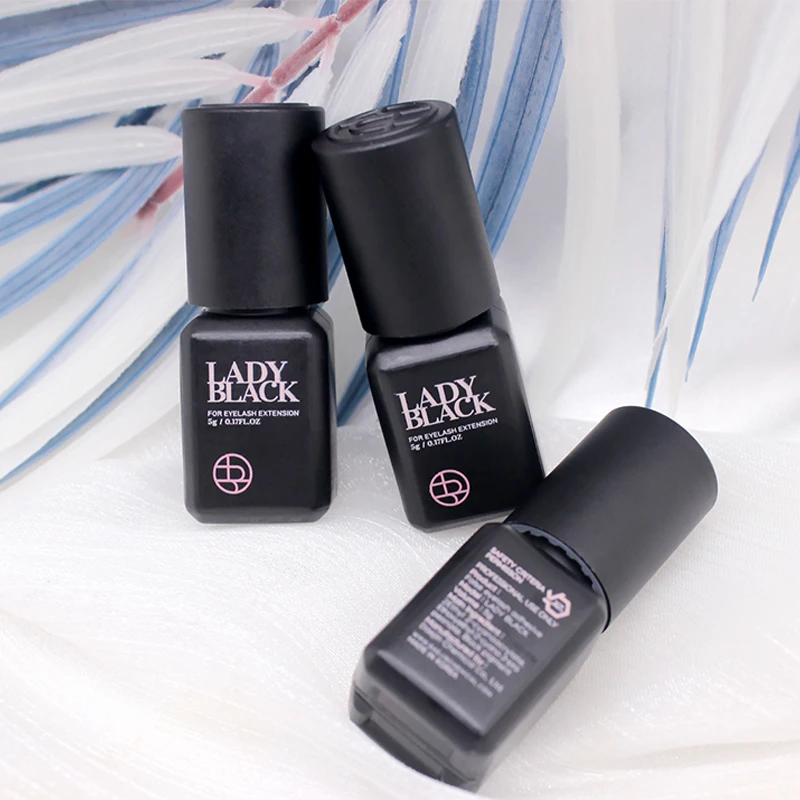 5 Bottles Original Lady Black Glue for Eyelash Extensions with Original Bag Low Irritation 5ml Korea False Lash Glue Makeup Tool