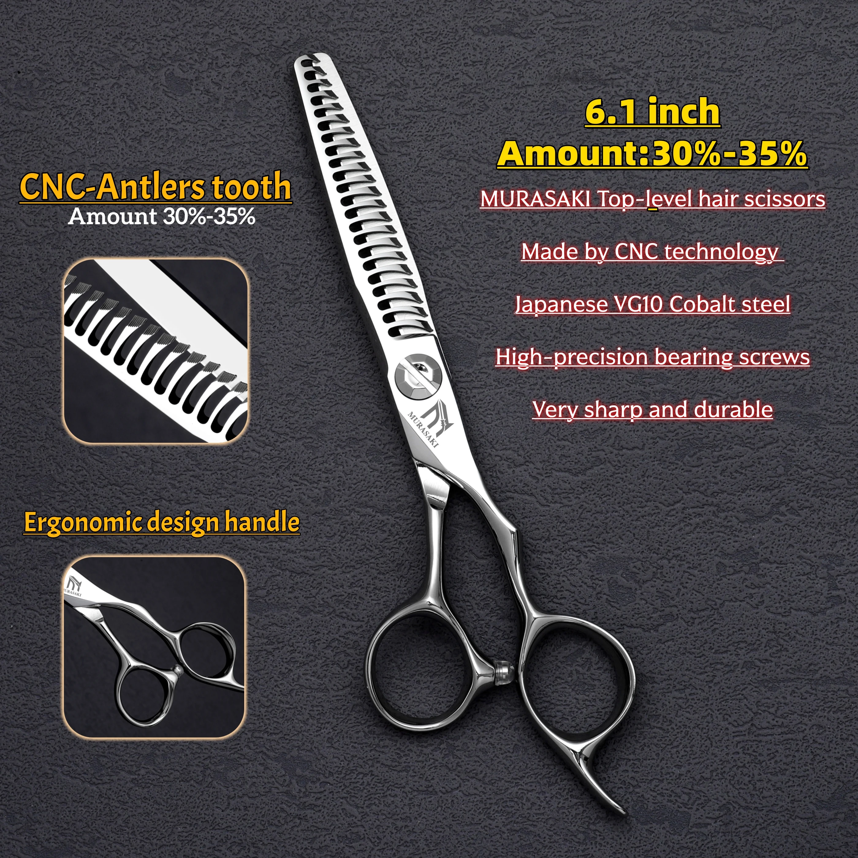 MURASAKI 6 inch Professional CNC Thinning Scissors,Made by Japanese VG10 Steel Barber Scissors,Top-level Hair Cutting Machine
