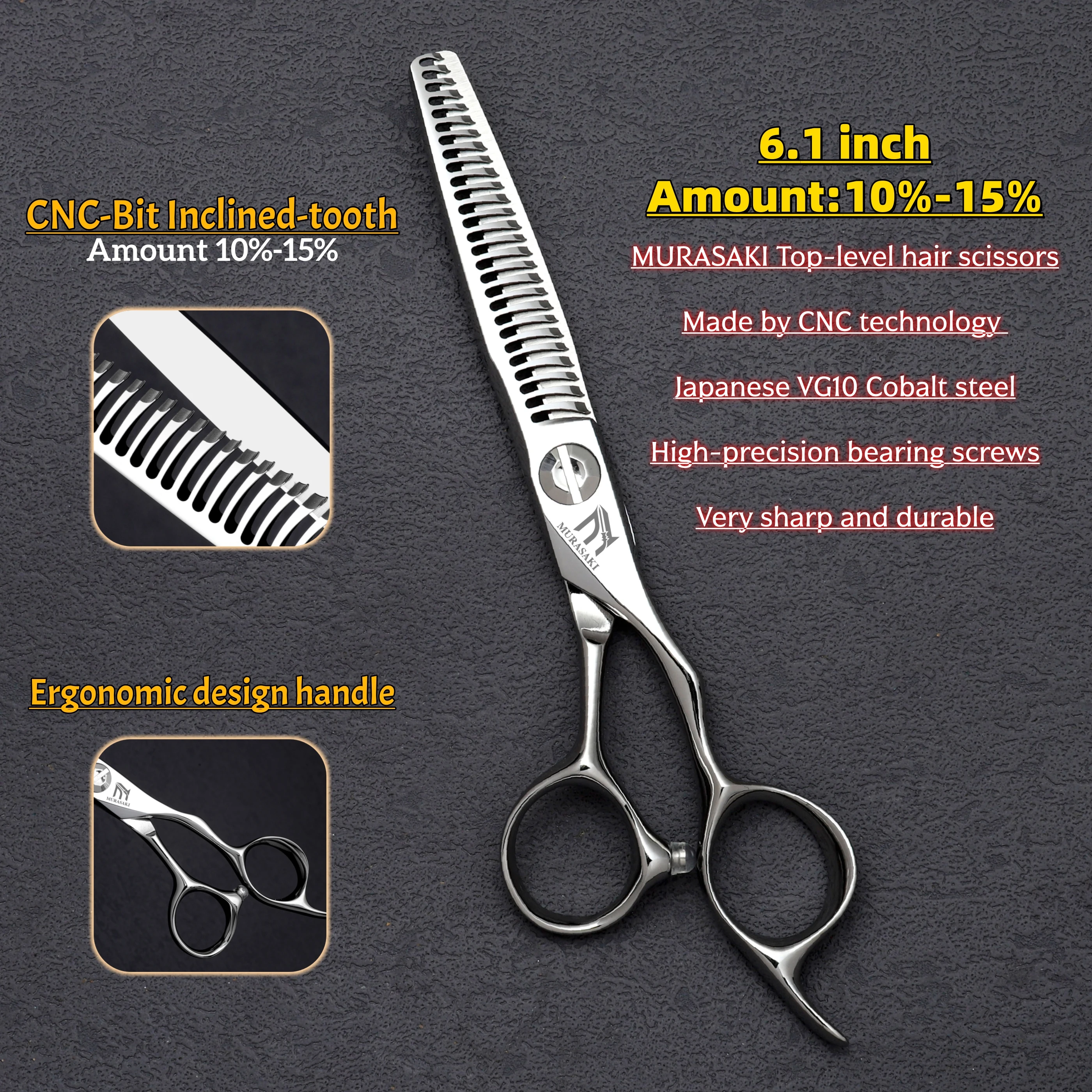 MURASAKI 6 inch Professional CNC Thinning Scissors,Made by Japanese VG10 Steel Barber Scissors,Top-level Hair Cutting Machine