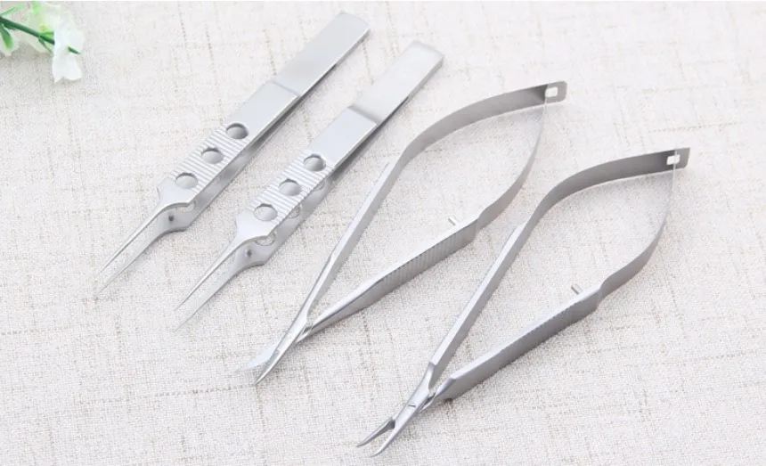 New 11cm Stainless steel ophthalmic microsurgical instruments Needle Holder Micro scissors Tweezers hand surgery 4pcs/set