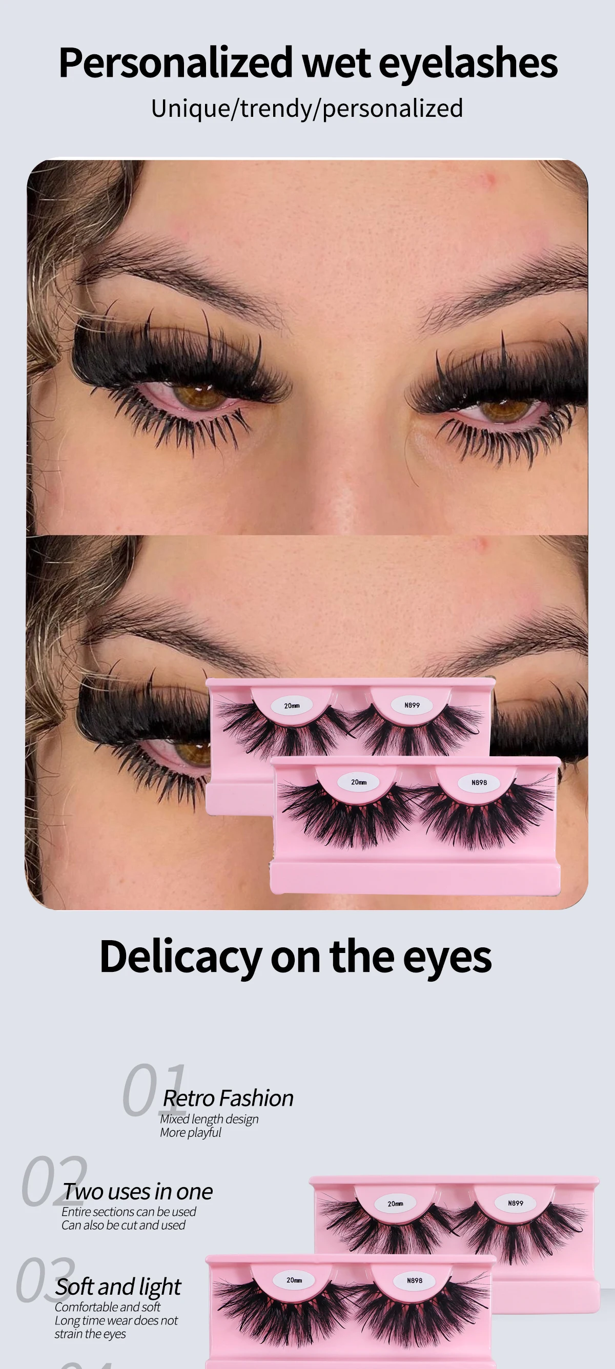 Free Shipping 10Pairs/Pack Fluffy Wispy Natural Strip Lashes With Spikes Wholesale in Bulk Faux Mink Lashes Supplies