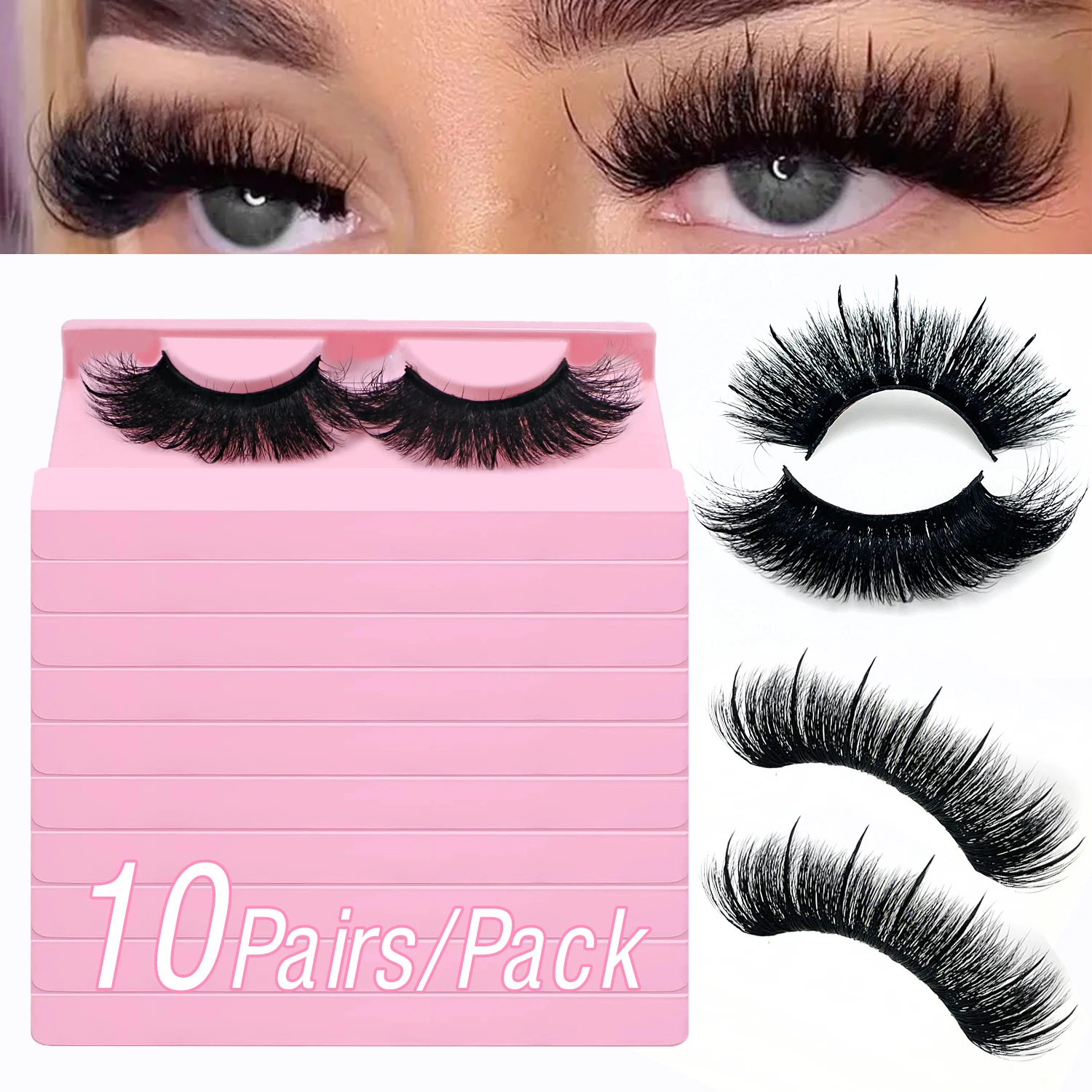 Free Shipping 10Pairs/Pack Fluffy Wispy Natural Strip Lashes With Spikes Wholesale in Bulk Faux Mink Lashes Supplies