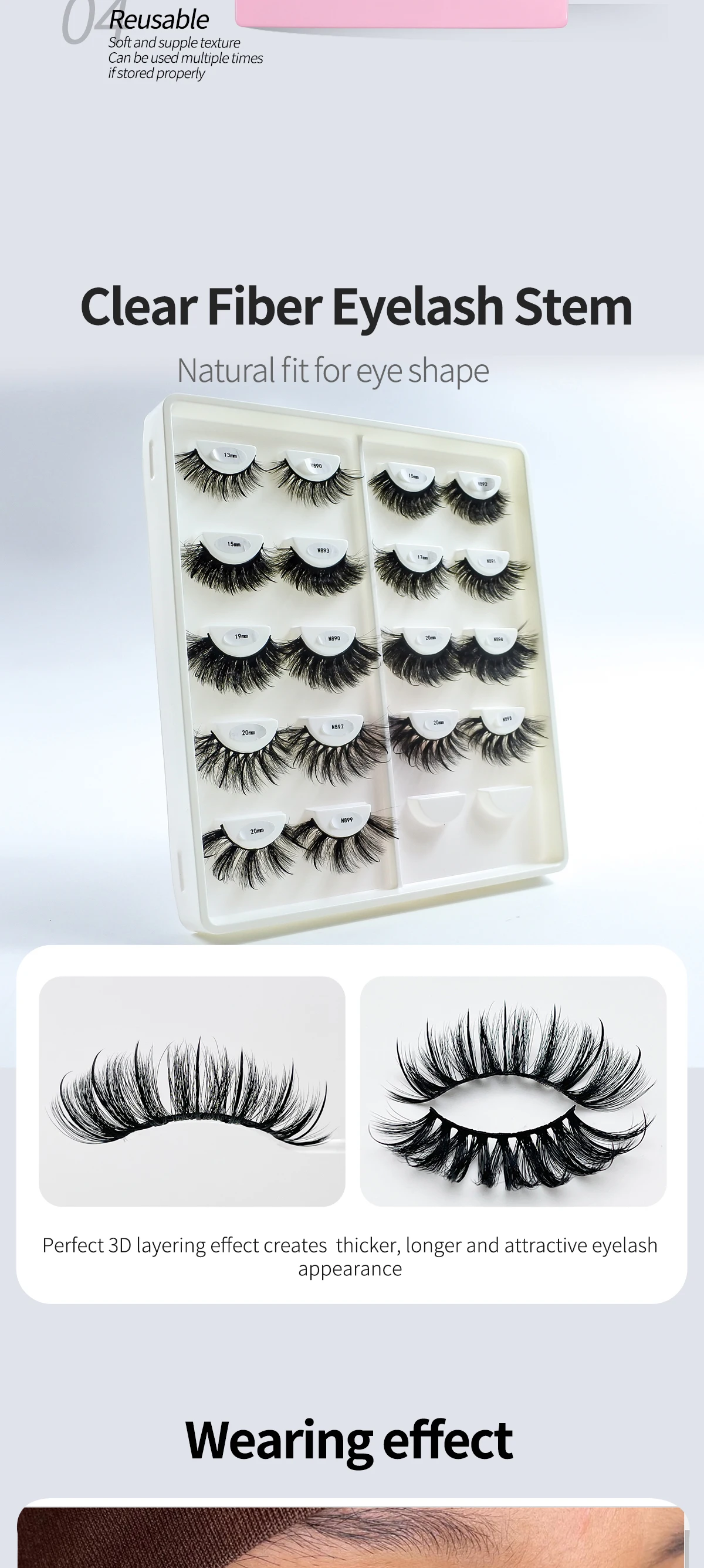 Free Shipping 10Pairs/Pack Fluffy Wispy Natural Strip Lashes With Spikes Wholesale in Bulk Faux Mink Lashes Supplies