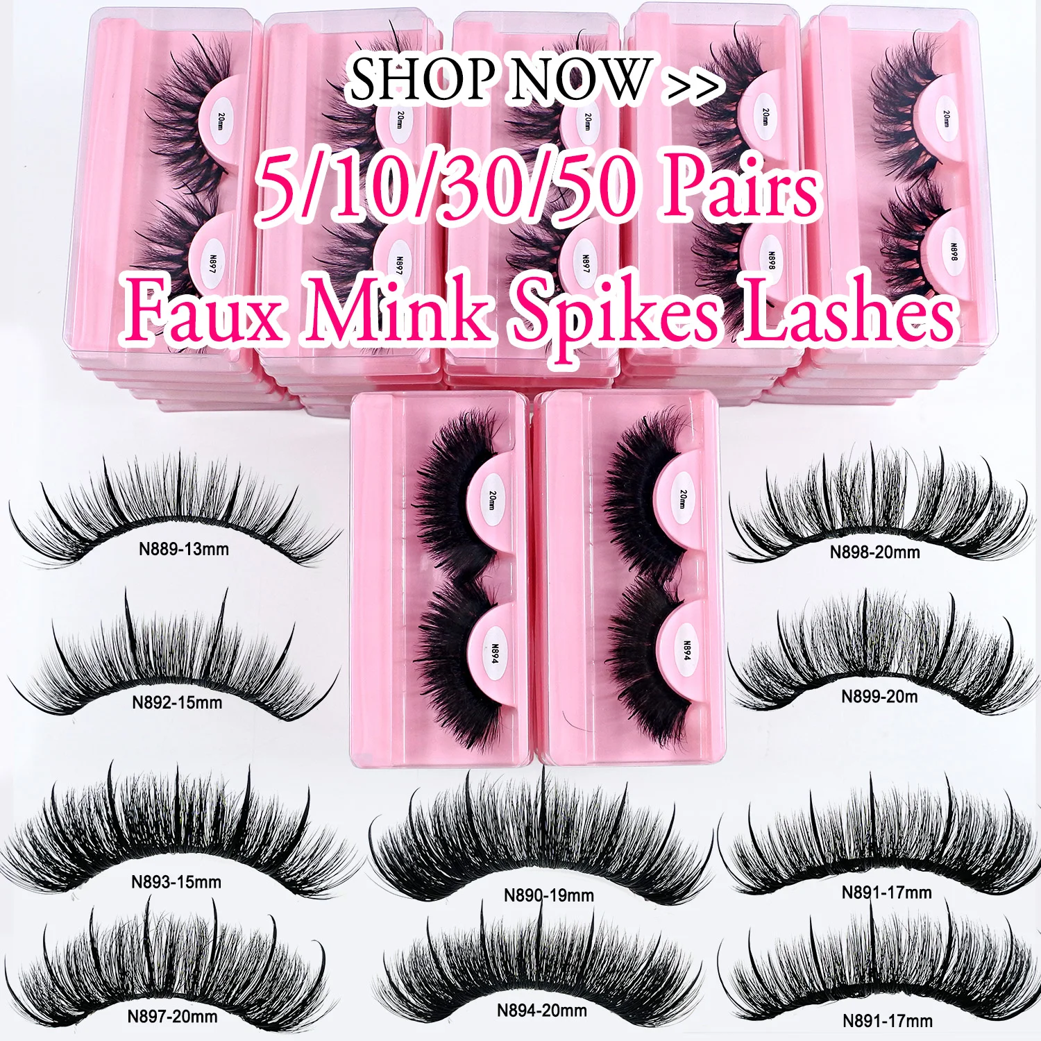 Free Shipping 10Pairs/Pack Fluffy Wispy Natural Strip Lashes With Spikes Wholesale in Bulk Faux Mink Lashes Supplies