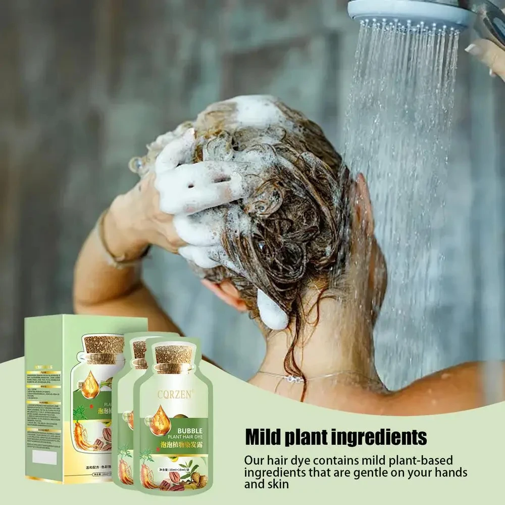 Pure Natural Herbal Hair Dye Shampoo Change Hair Color Cover Gray Hair White Hair Treatment Bubble Plant Hair Dye Hair Care