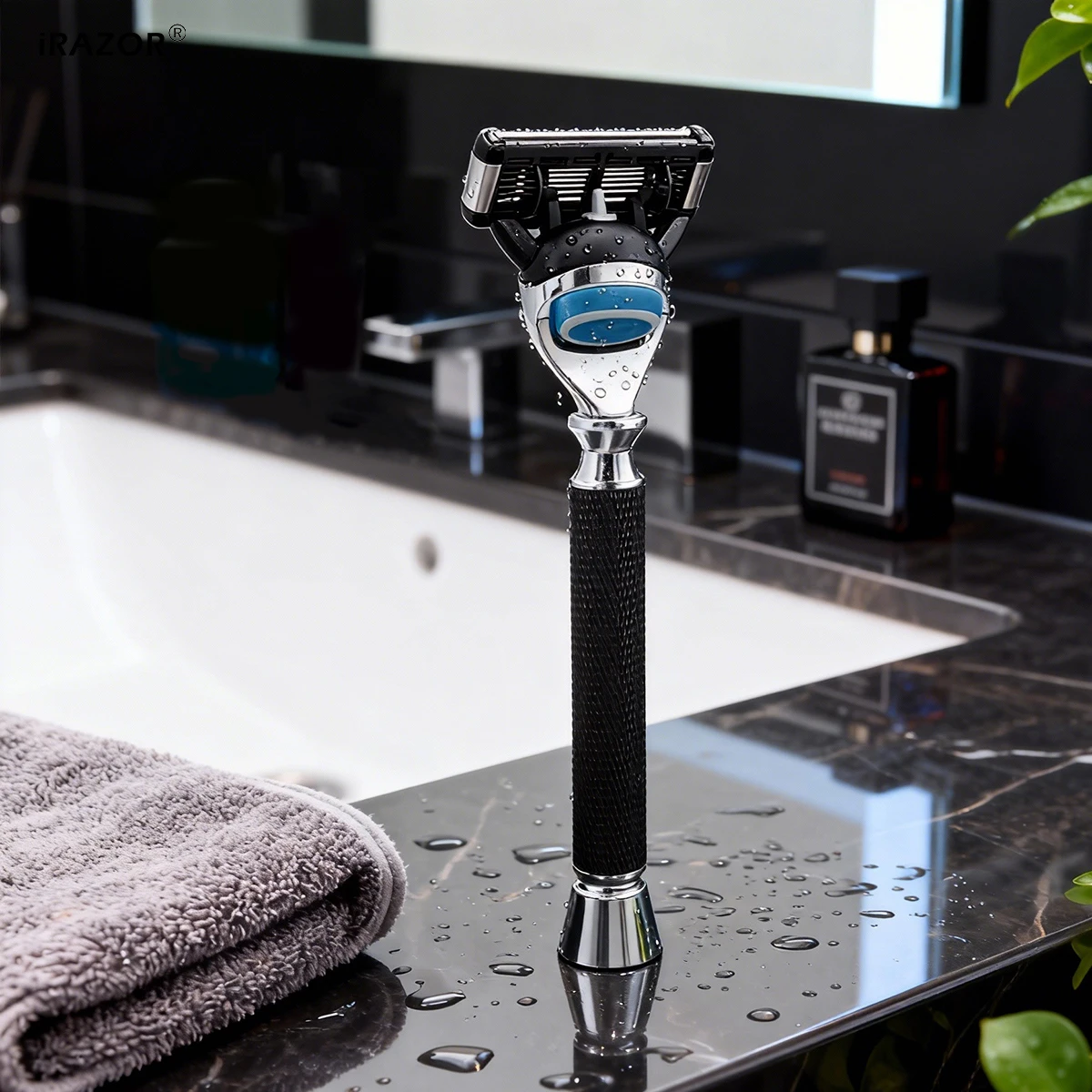 iRAZOR Premium 5-Blade Fusion Safety Razor Manual Shaver for Men Barber Beard Grooming Tool Black Textured Handle Birthday Gift
