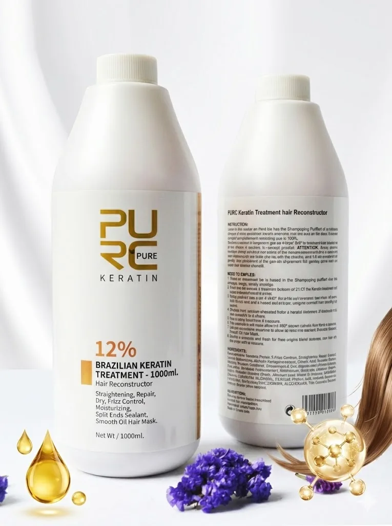 PURC 12% Brazilian Keratin 1000ml Hair Straightening & Repair Treatment Hydrating Silky Anti-Frizz Split Ends Hair Salon Care