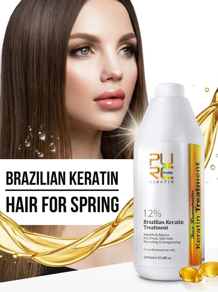PURC 12% Brazilian Keratin 1000ml Hair Straightening & Repair Treatment Hydrating Silky Anti-Frizz Split Ends Hair Salon Care