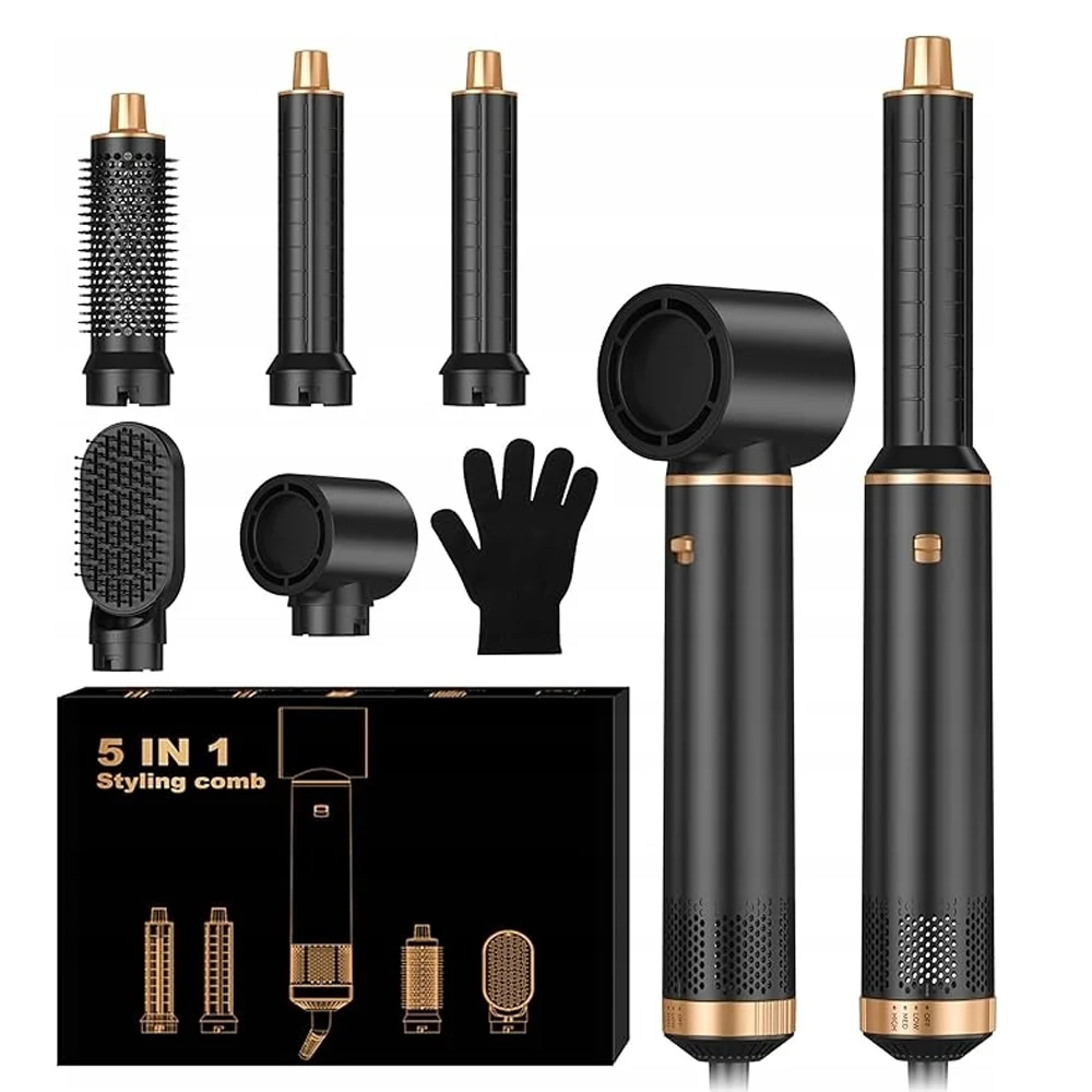 1000W Hair Dryer 5 in 1 Electric Comb Negative Ion Straightener Comb Curling Iron Detachable Multifunctional Heating Brush Hair Dryer