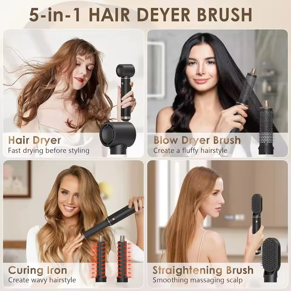 1000W Hair Dryer 5 in 1 Electric Comb Negative Ion Straightener Comb Curling Iron Detachable Multifunctional Heating Brush Hair Dryer