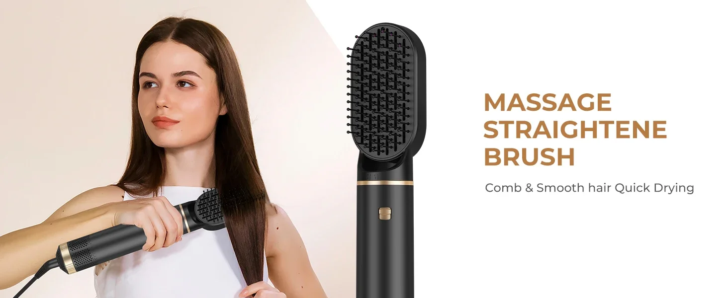 1000W Hair Dryer 5 in 1 Electric Comb Negative Ion Straightener Comb Curling Iron Detachable Multifunctional Heating Brush Hair Dryer