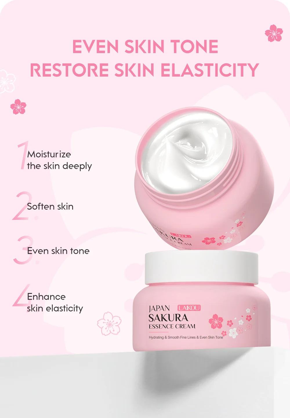2pcs LAIKOU Japan Sakura Essence Face Cream Cherry Blossom Smoothing Facial Cream Moisturizing Hydration Korean Skin Care