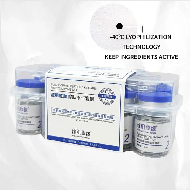 GHK-Cu Blue Copper Peptide Lyophilized Powder Skin Repair Firming Moisturizing Rejuvenation Ampoule Skin Booster Serum Kit