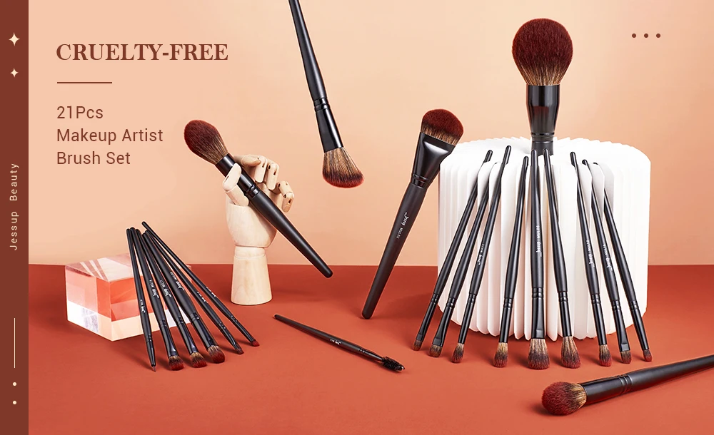 Jessup Makeup Brushes set,13/16/21pcs Premium Synthetic Big Powder Brush Foundation Concealer Eyeshadow Liner Wooden T271