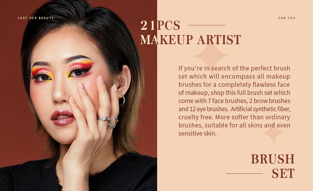 Jessup Makeup Brushes set,13/16/21pcs Premium Synthetic Big Powder Brush Foundation Concealer Eyeshadow Liner Wooden T271