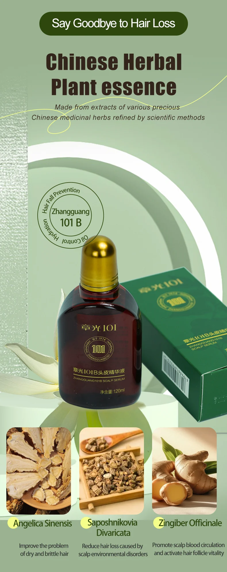 Hair Tonic Zhangguang 101B Scalp Serum 101M 120ML Powerful Chinese Medicine Therapy Hair Treatment Essence 100% Original
