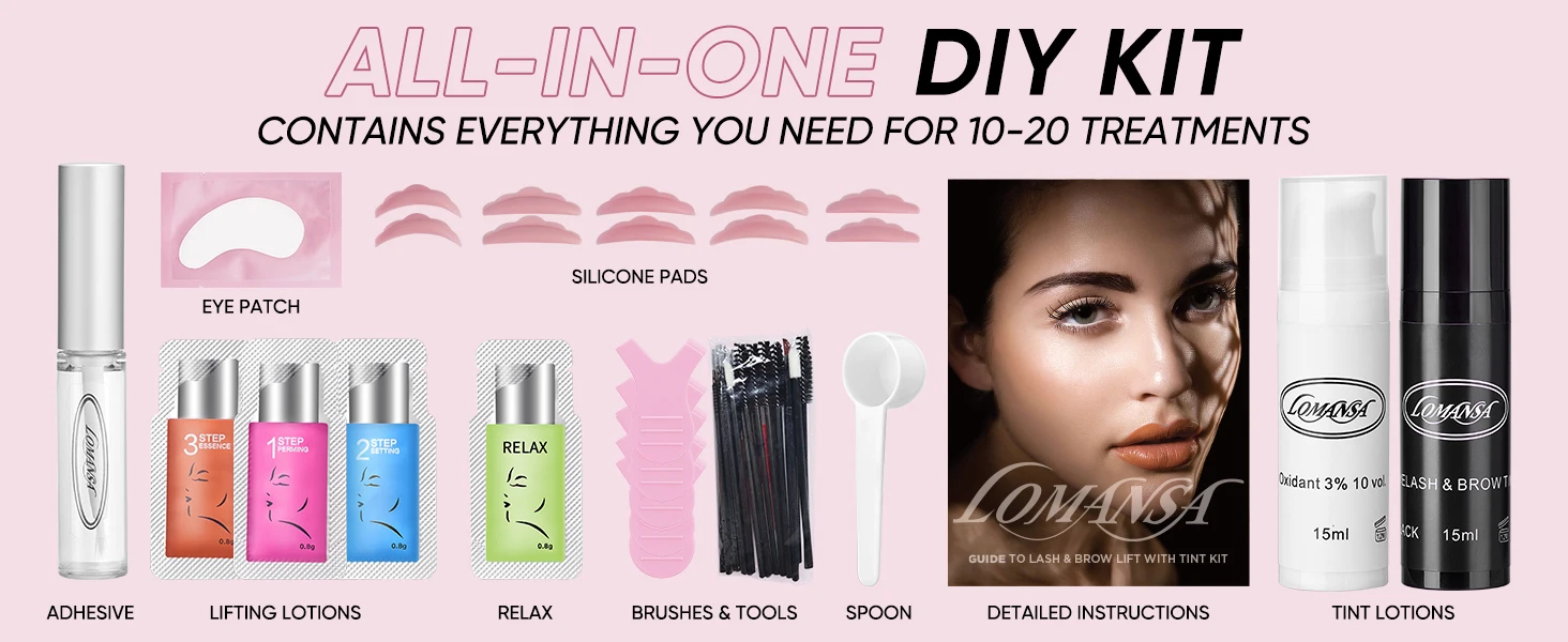 Lomansa 4 In 1 Lash Lift And Tint Kit Instant Fuller Eyelash Lift Brow Lamination Kit Fast Brow Tint and Voluminous Makeup Tools