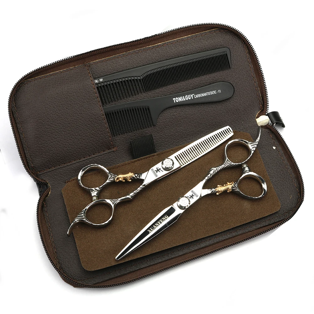 XUANFENG 6 Inch Professional Hair Scissors Japanese 440C Personalized Barber Cutting and Thinning Scissors Set