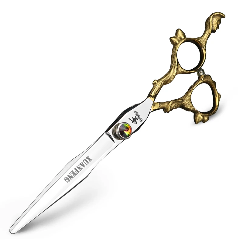 7 Inch Golden Monkey Hair Scissors Japan 440C Steel Cutting Scissors Color Diamond Screws