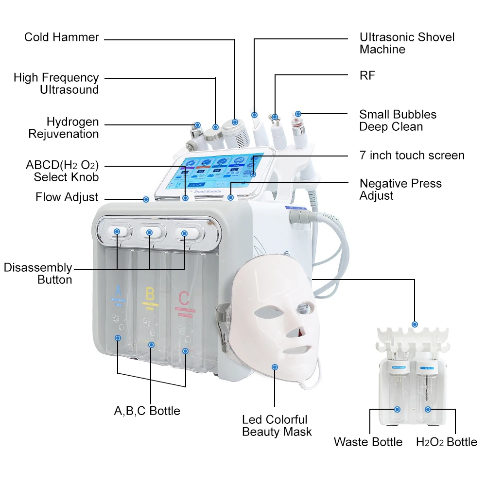 AOKO 6/7 in 1 Dermabrasion Peel Spa Facial Machine Skin Rejuvenation Hydro Dermabrasion  Aqua Deep Cleaning Skin Care Device
