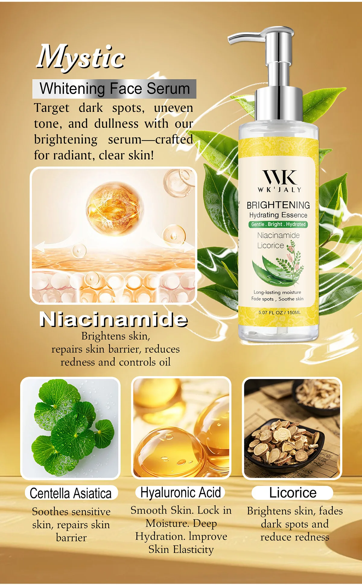 WK JALY Whitening Black Spot Removal Serum, With Niacinamide, Licorice, Remove Melanin, Freckles, Even Skin Tone, for All Skin