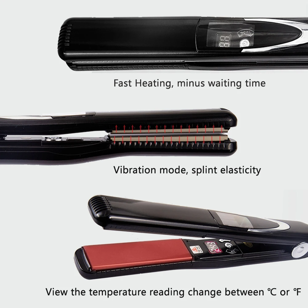 Titanium Flat Iron Vibrate Massage Keratin 470℉ Straightening Irons Hair Straightener Curler Fast Vibrating Salon Styling Tools