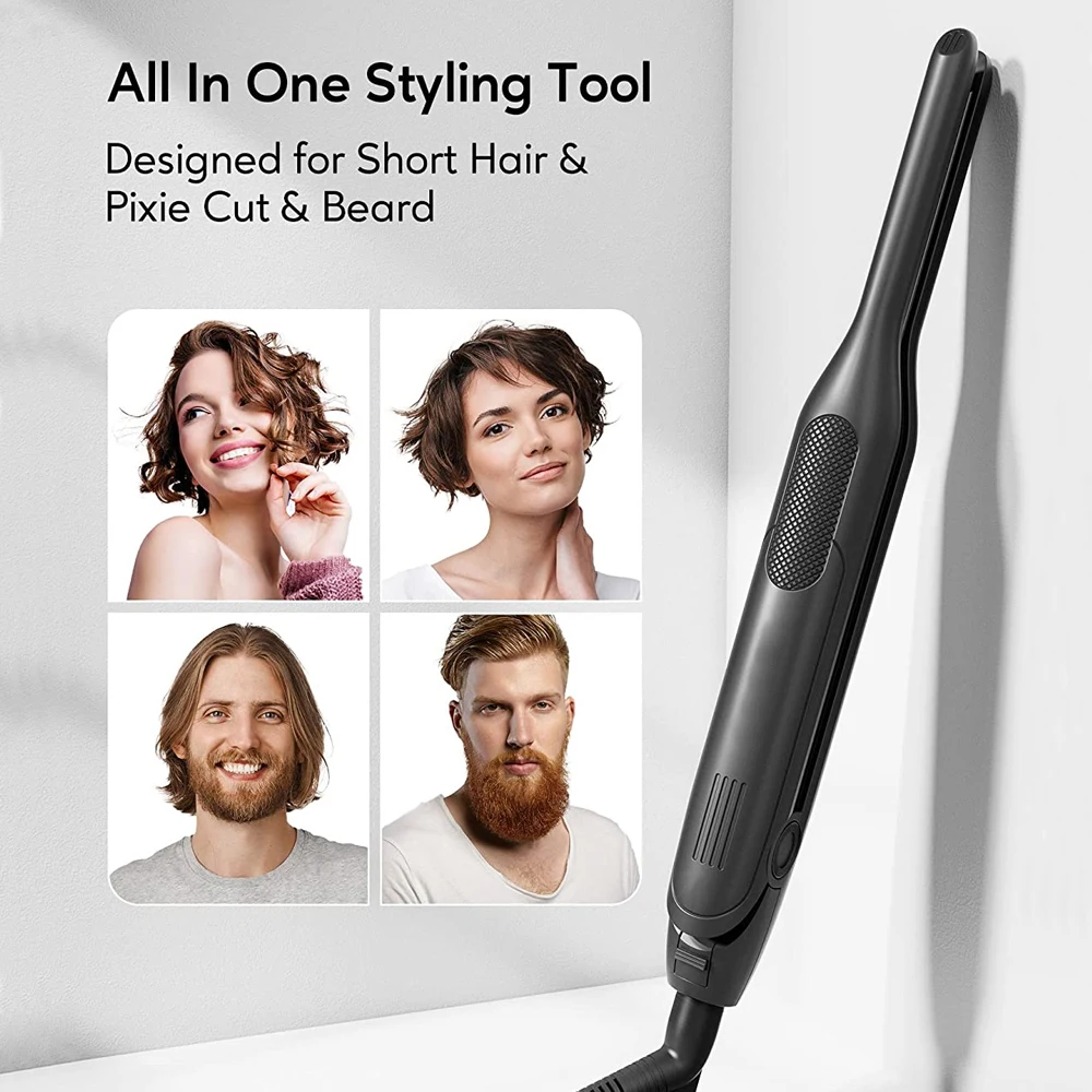 Hair Straightener Curler Professional Ceramic Coating Thinnest Plate Pencil Flat Irons For Short Hair Men's Beard Styler