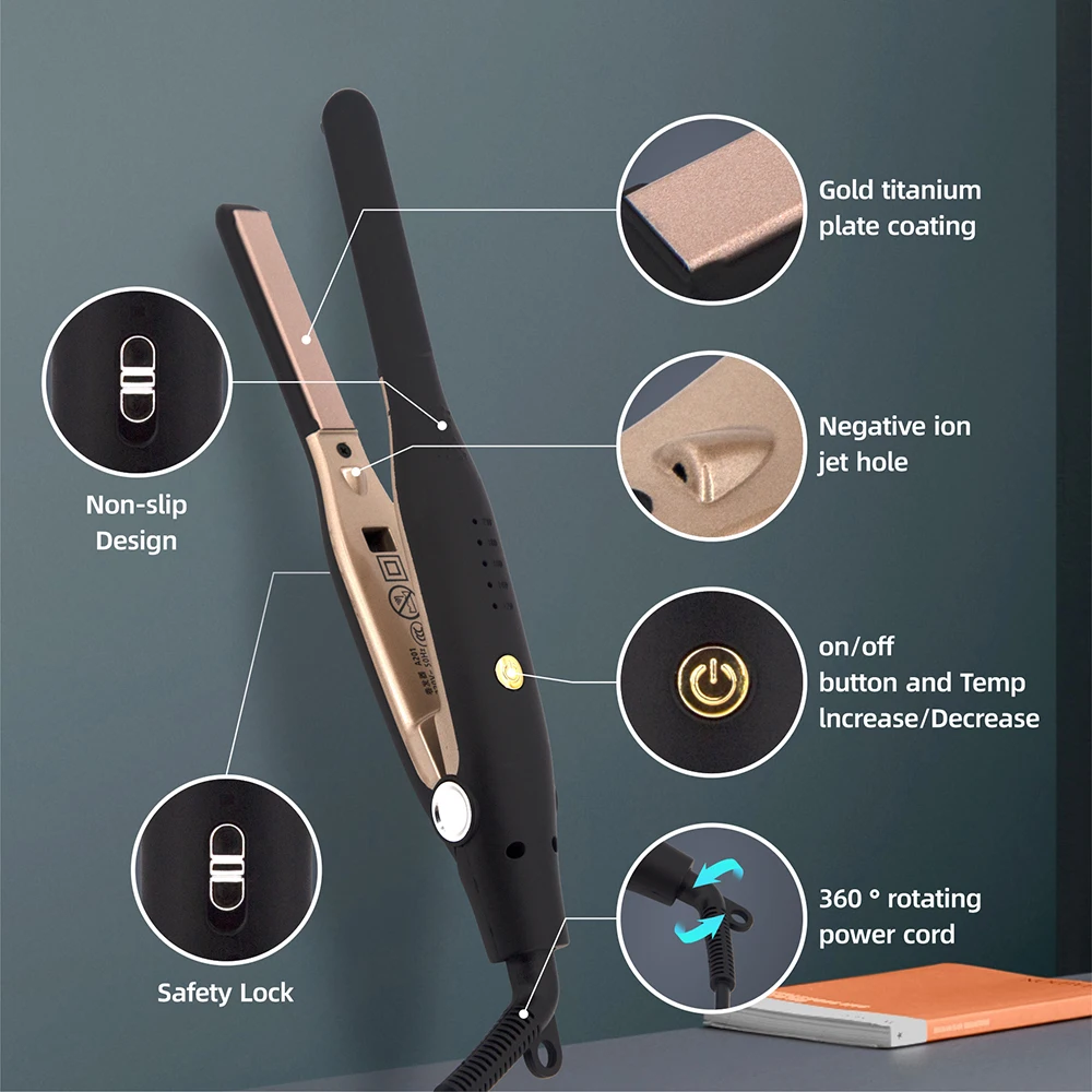 Hair Straightener Curler Professional Ceramic Coating Thinnest Plate Pencil Flat Irons For Short Hair Men's Beard Styler