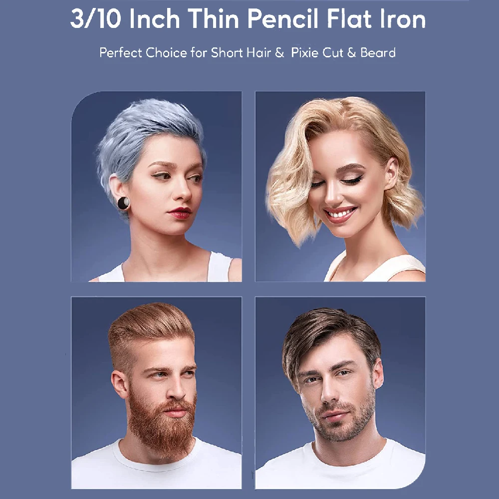 Hair Straightener Curler Professional Ceramic Coating Thinnest Plate Pencil Flat Irons For Short Hair Men's Beard Styler