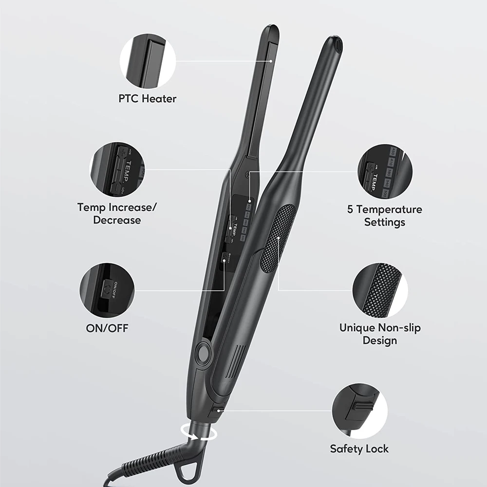Hair Straightener Curler Professional Ceramic Coating Thinnest Plate Pencil Flat Irons For Short Hair Men's Beard Styler