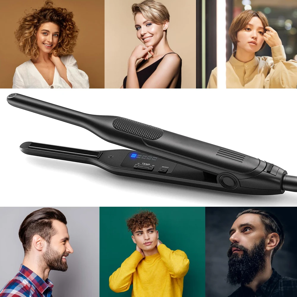 Hair Straightener Curler Professional Ceramic Coating Thinnest Plate Pencil Flat Irons For Short Hair Men's Beard Styler
