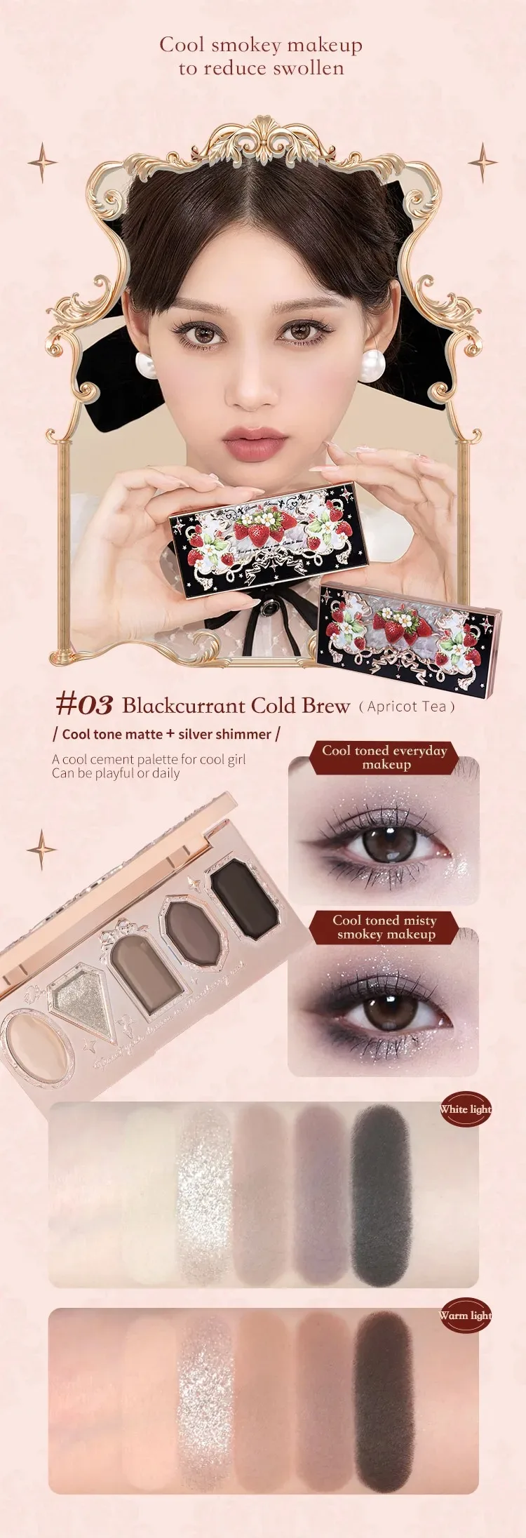 Flower Knows Strawberry Rococo Eyeshadow Pressed Glitter 5 Color Eye Shadow Creamy Texture Natural Bronze Cosmetic Eye Shadows