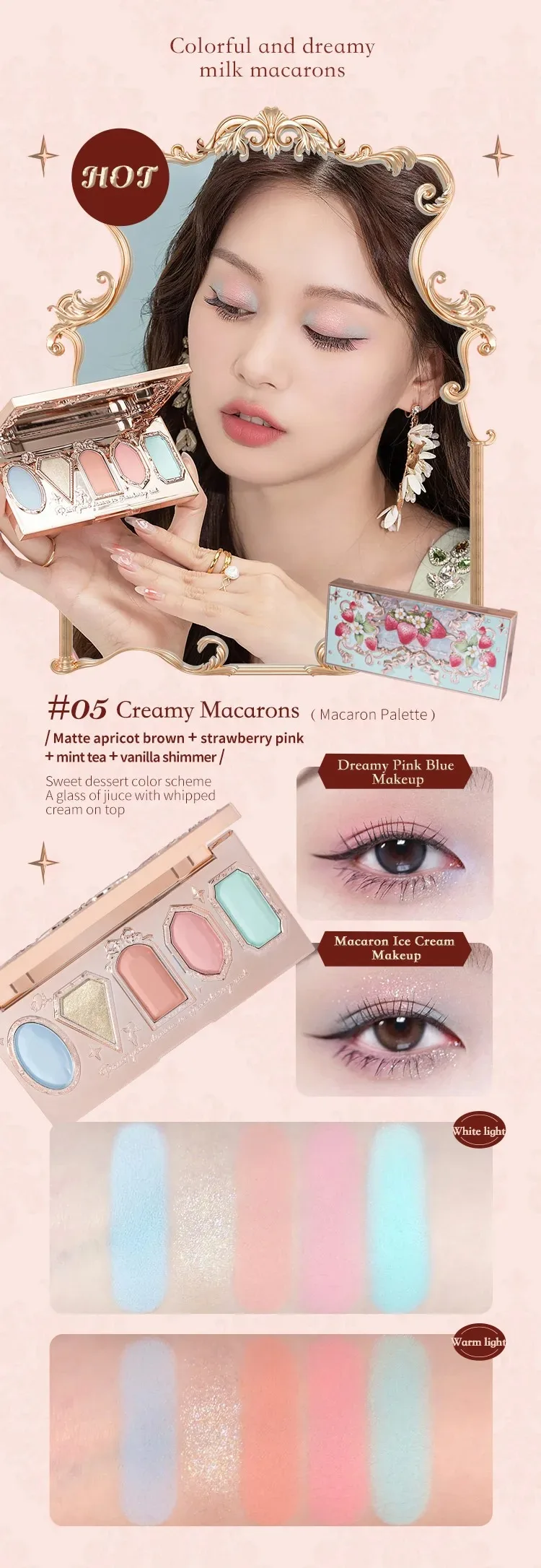 Flower Knows Strawberry Rococo Eyeshadow Pressed Glitter 5 Color Eye Shadow Creamy Texture Natural Bronze Cosmetic Eye Shadows
