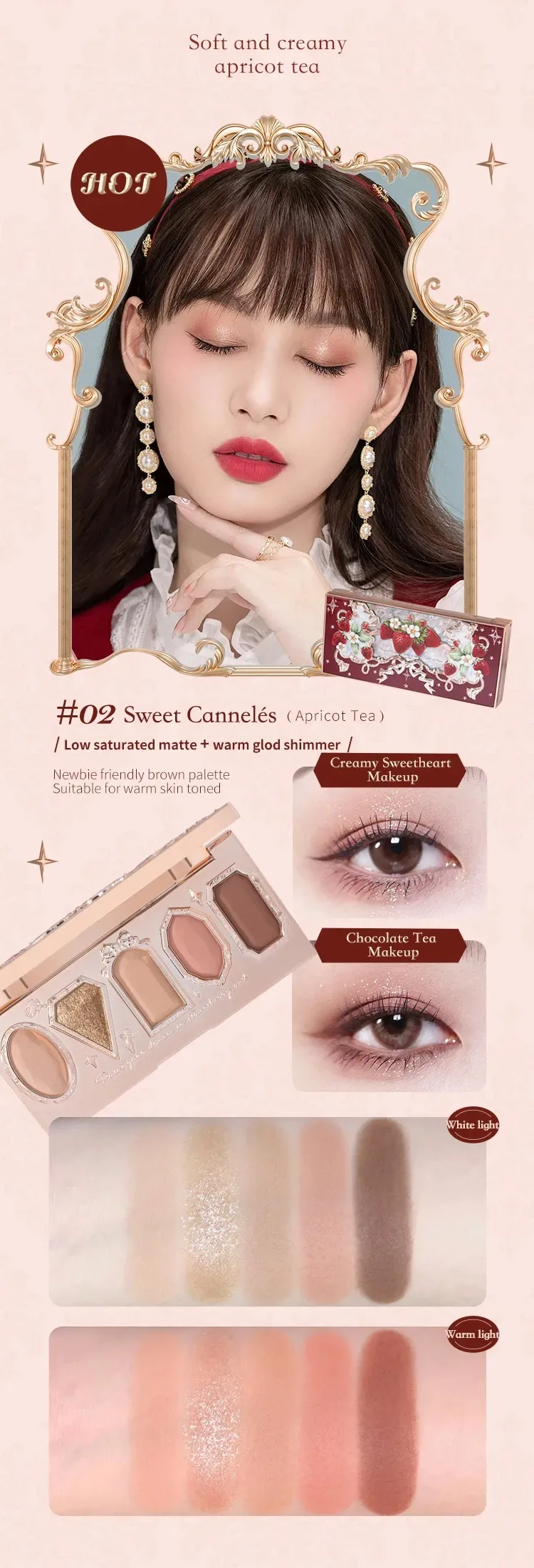 Flower Knows Strawberry Rococo Eyeshadow Pressed Glitter 5 Color Eye Shadow Creamy Texture Natural Bronze Cosmetic Eye Shadows