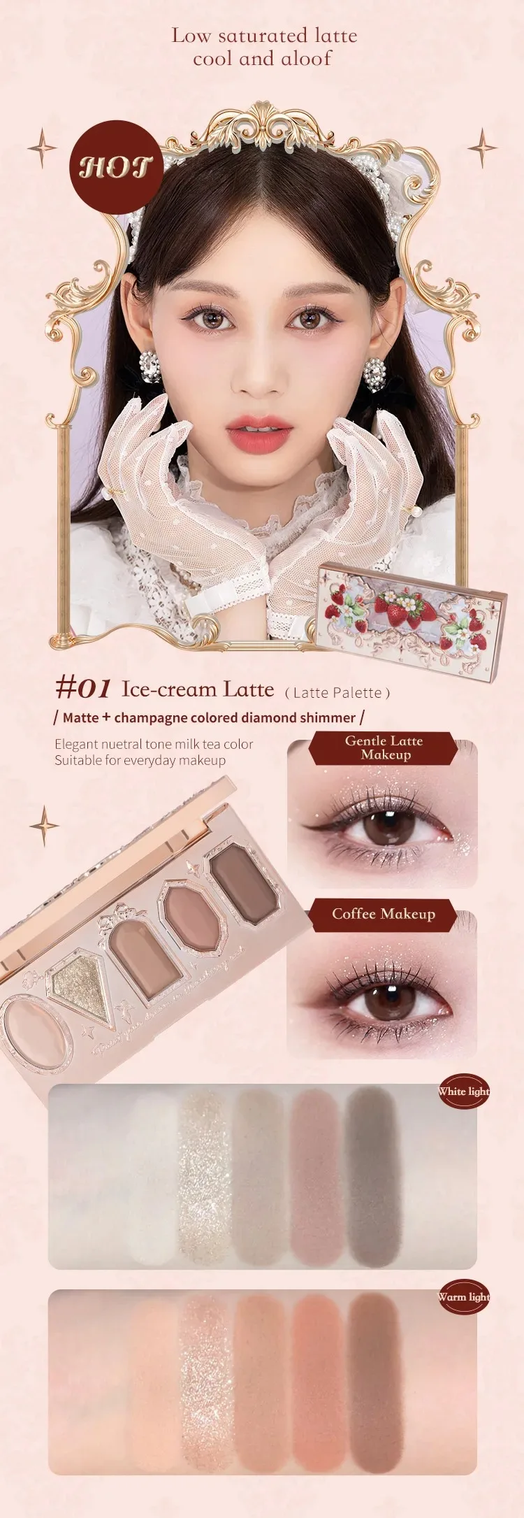 Flower Knows Strawberry Rococo Eyeshadow Pressed Glitter 5 Color Eye Shadow Creamy Texture Natural Bronze Cosmetic Eye Shadows