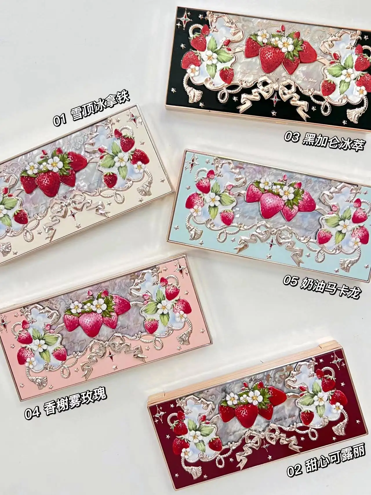 Flower Knows Strawberry Rococo Eyeshadow Pressed Glitter 5 Color Eye Shadow Creamy Texture Natural Bronze Cosmetic Eye Shadows