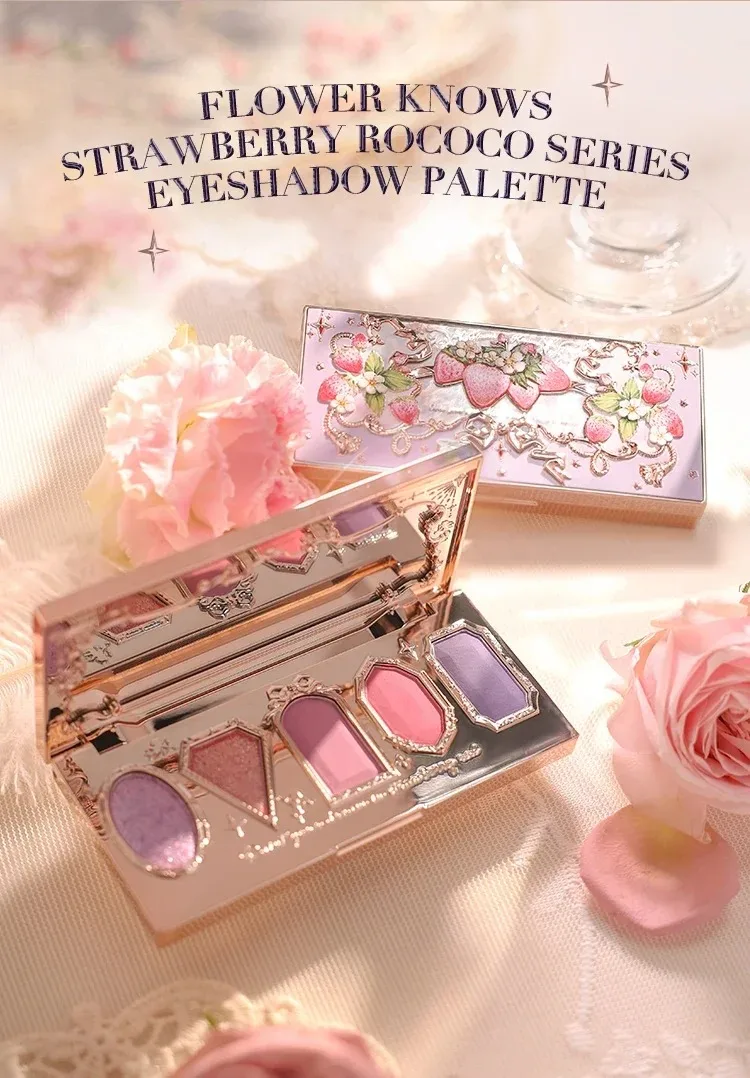 Flower Knows Strawberry Rococo Eyeshadow Pressed Glitter 5 Color Eye Shadow Creamy Texture Natural Bronze Cosmetic Eye Shadows
