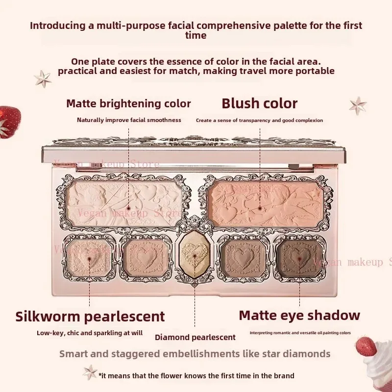Flower Knows Strawberry Rococo Eyeshadow Pressed Glitter 5 Color Eye Shadow Creamy Texture Natural Bronze Cosmetic Eye Shadows